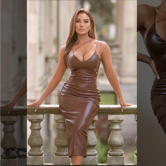 Fashion Nova Make it Sexy Faux Leather Midi Dress - Brown, Size M Fits S, NWT - Picture 2 of 6